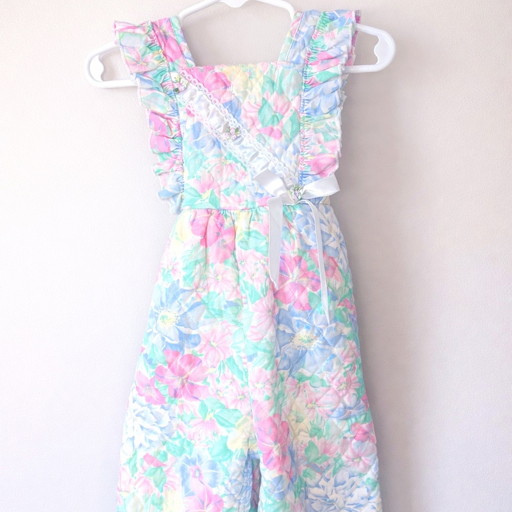 Vintage Pastel Quilted Floral Toddler Romper | 18M | Cottagecore